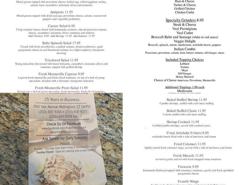 Fratelli's Pizza Rustica Menu