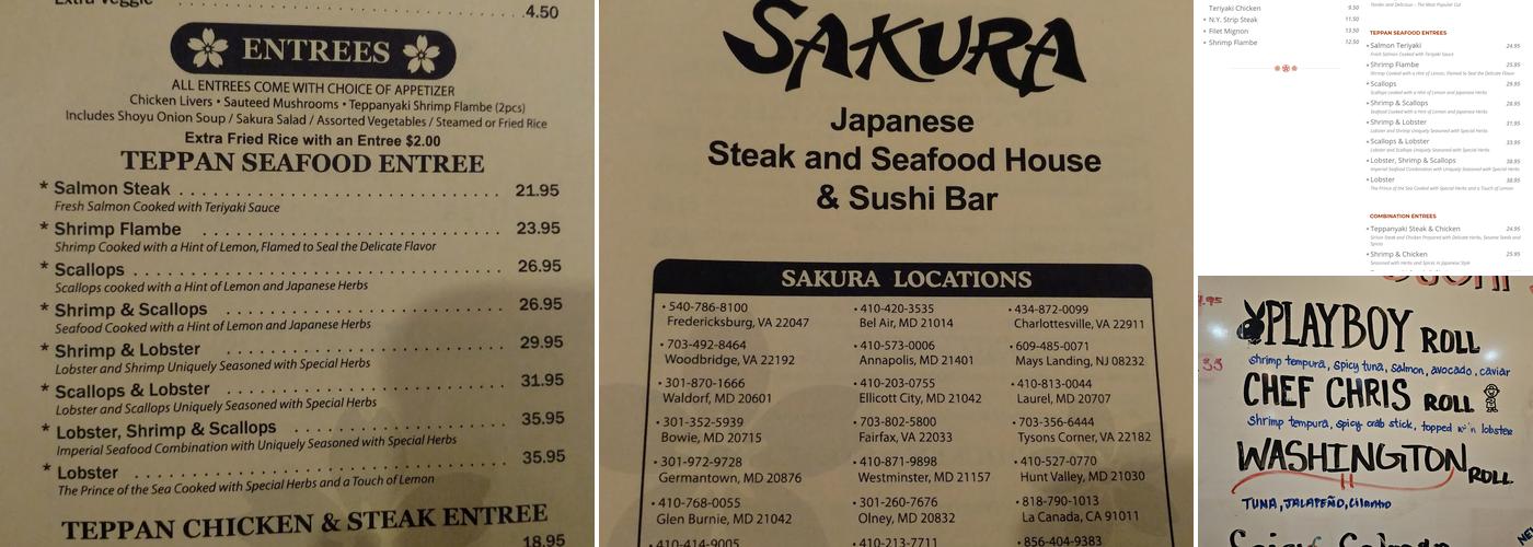 Sakura Japanese Steak, Seafood House & Sushi Bar Menu