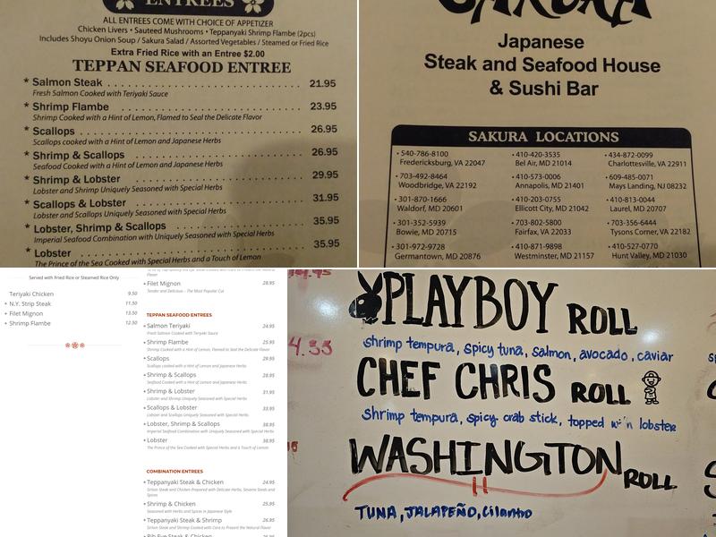 Sakura Japanese Steak, Seafood House & Sushi Bar Menu