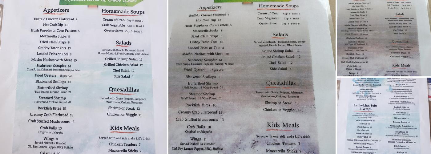 Seabreeze Restaurant & Tiki Bar Menu