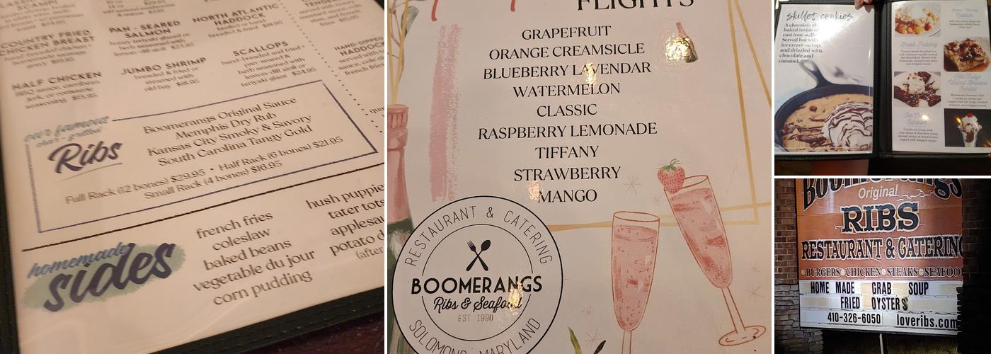 Boomerangs Original Ribs & Seafood Menu