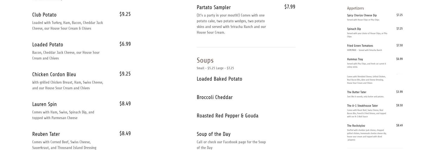 Hyde Park Cafe Menu