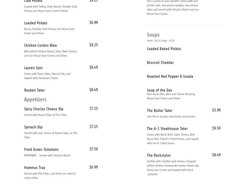 Hyde Park Cafe Menu