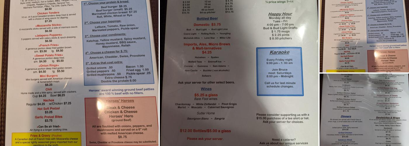 Heroes LLC Menu