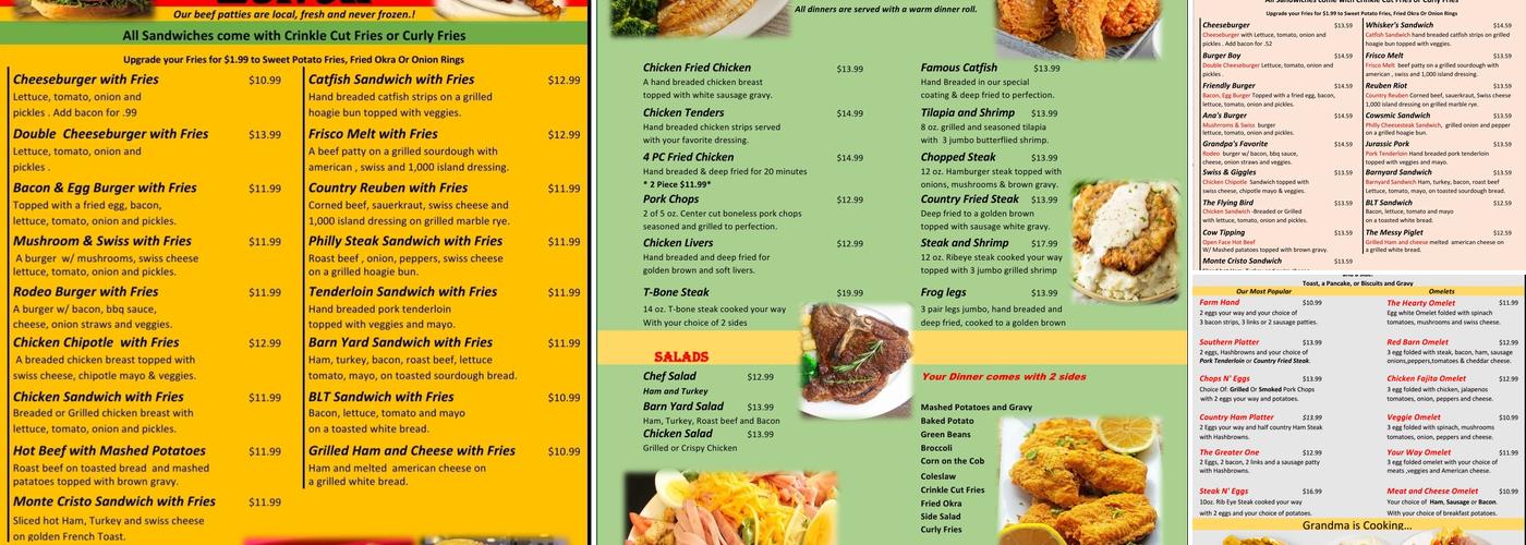 Red Barn Cafe Menu