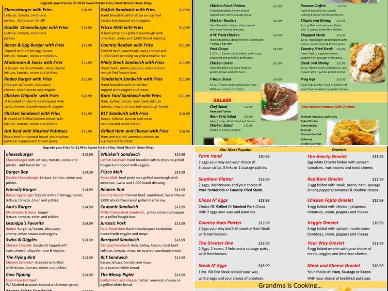 Red Barn Cafe Menu