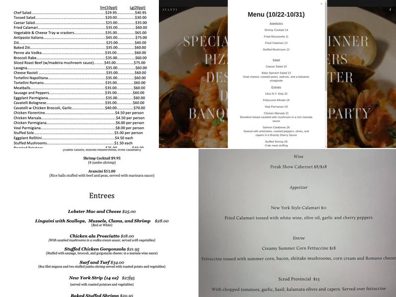 Avanti Restaurant Menu