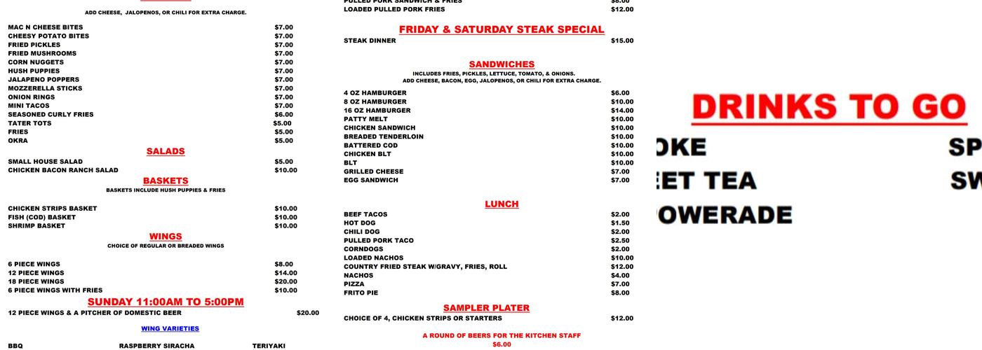 Drunken Monkey Bar & Grill Menu