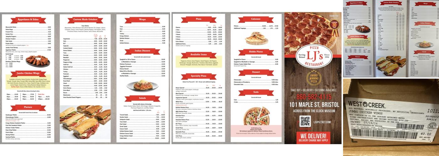 L J's Pizza Menu