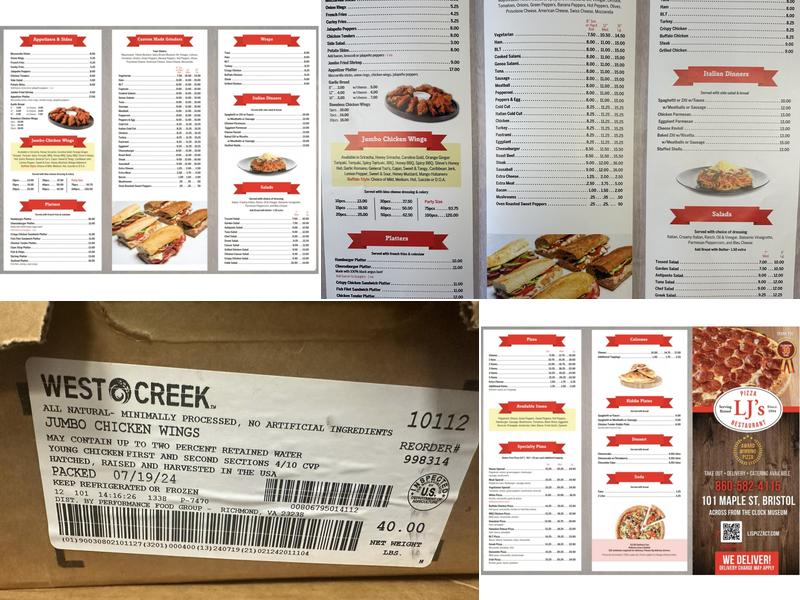 L J's Pizza Menu