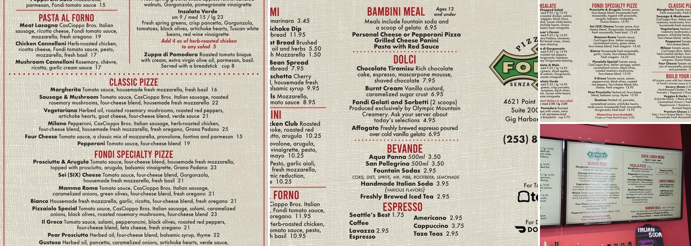 Fondi Pizzeria Menu