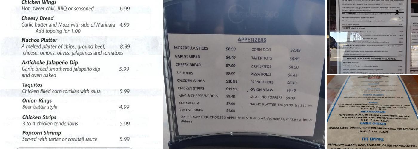 Empire Pizza Menu