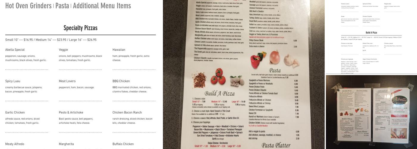 Abella Pizzeria Menu