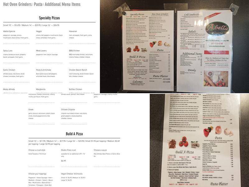 Abella Pizzeria Menu