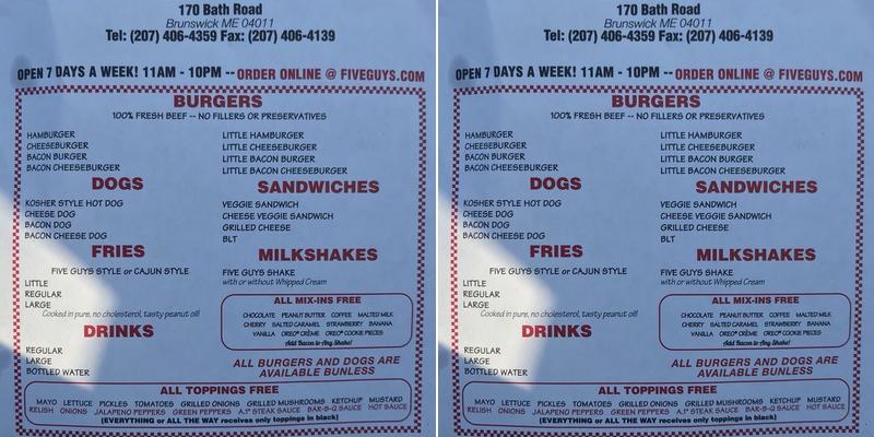 Five Guys Menu