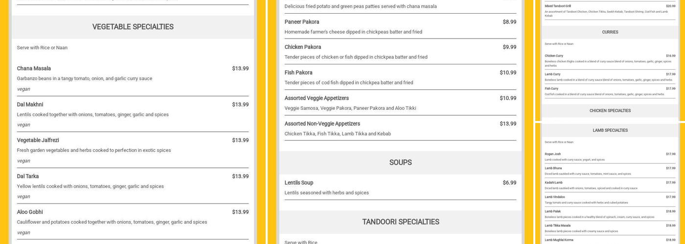 Curry Corner Menu