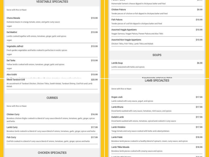 Curry Corner Menu