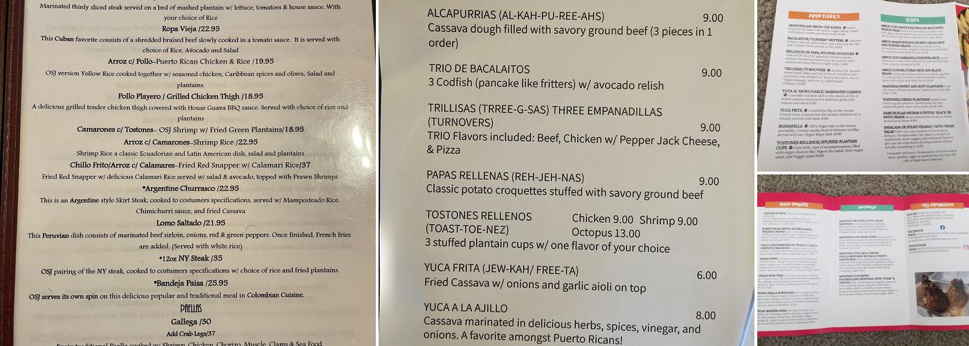 OSJ International Restaurant Menu