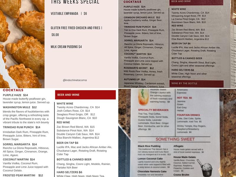 Indochine Asian Dining Lounge Menu