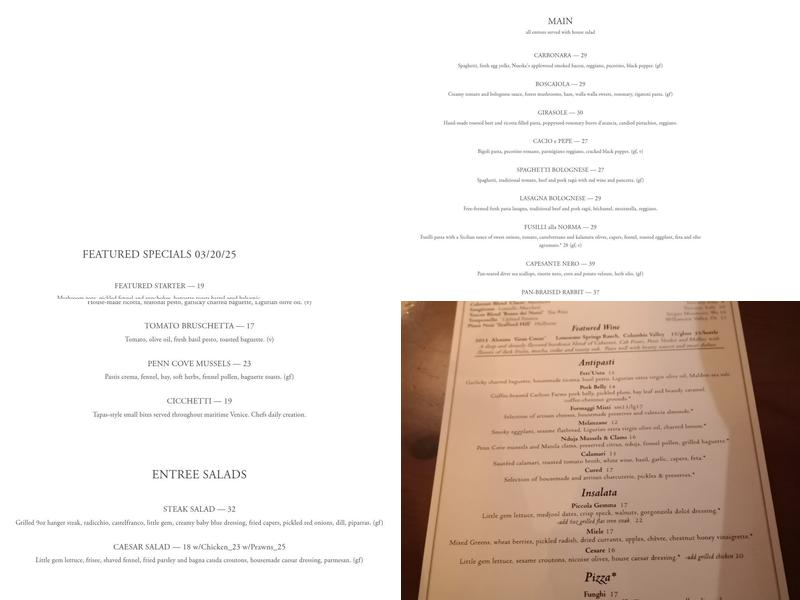 Marzano Italian Restaurant Menu