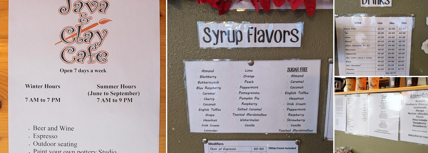 Java & Clay Cafe Menu