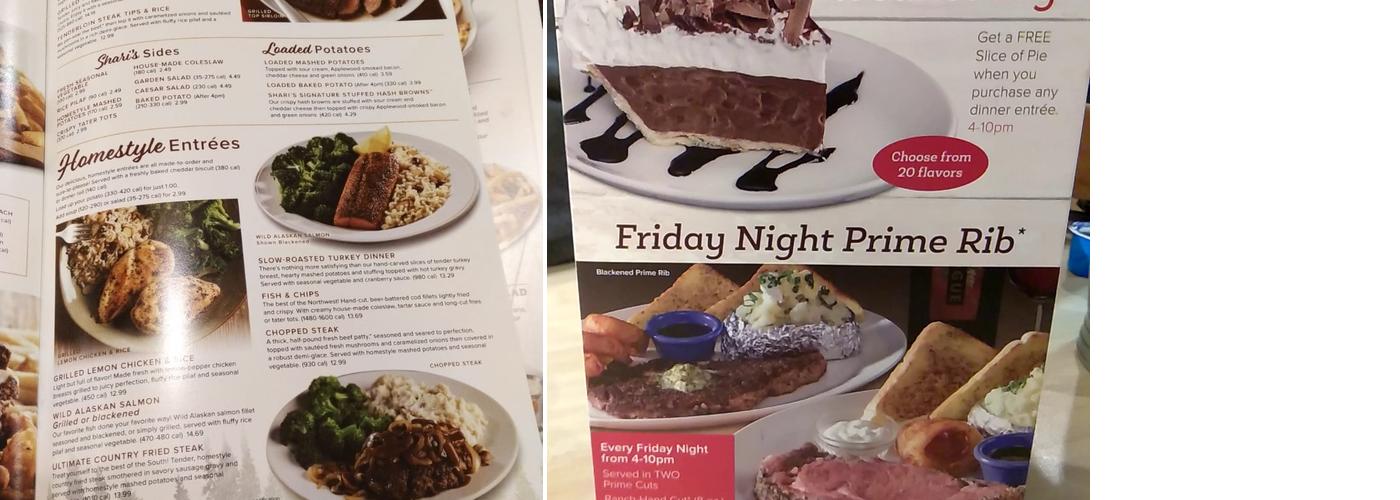 Shari's Cafe and Pies Menu