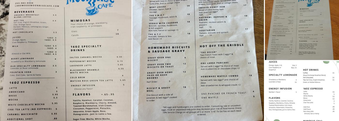 Moon Rise Cafe Menu