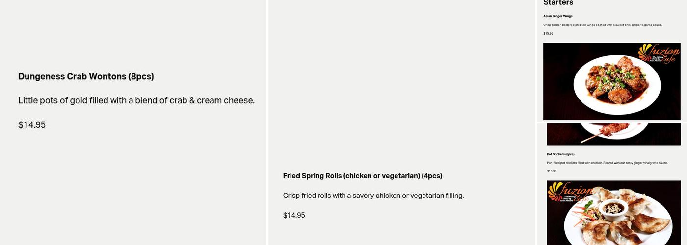 The Fuzion Cafe Menu