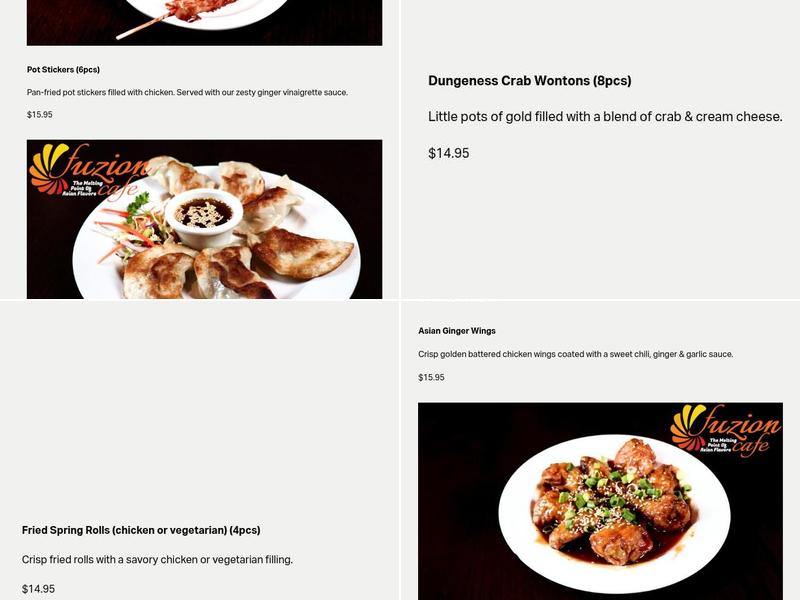 The Fuzion Cafe Menu