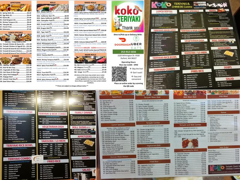 KOKO TERIYAKI Menu