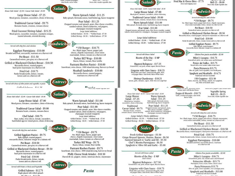 One Fifty Central Menu