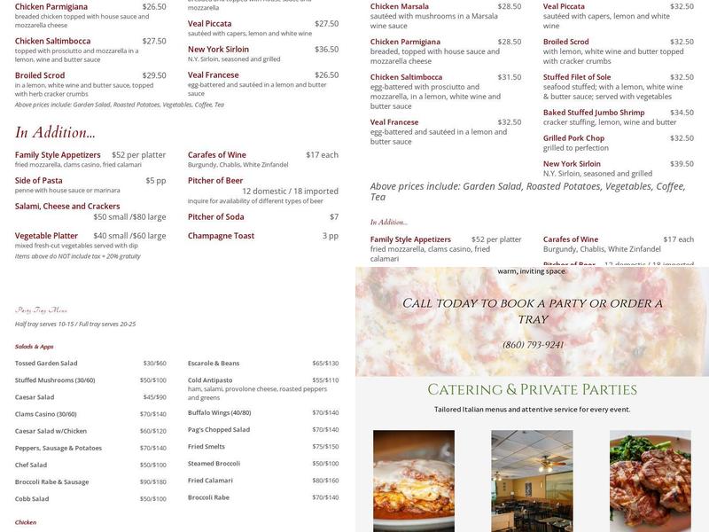 Pagliacci's Restaurant Menu