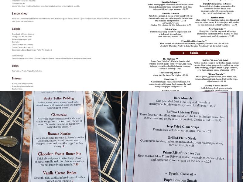 J Timothy's Taverne Menu
