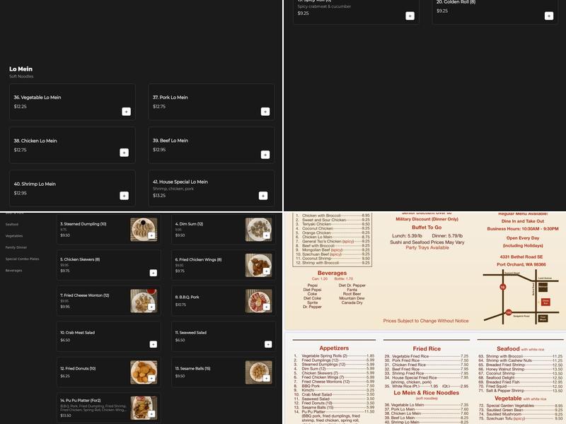 China Sun Buffet Menu