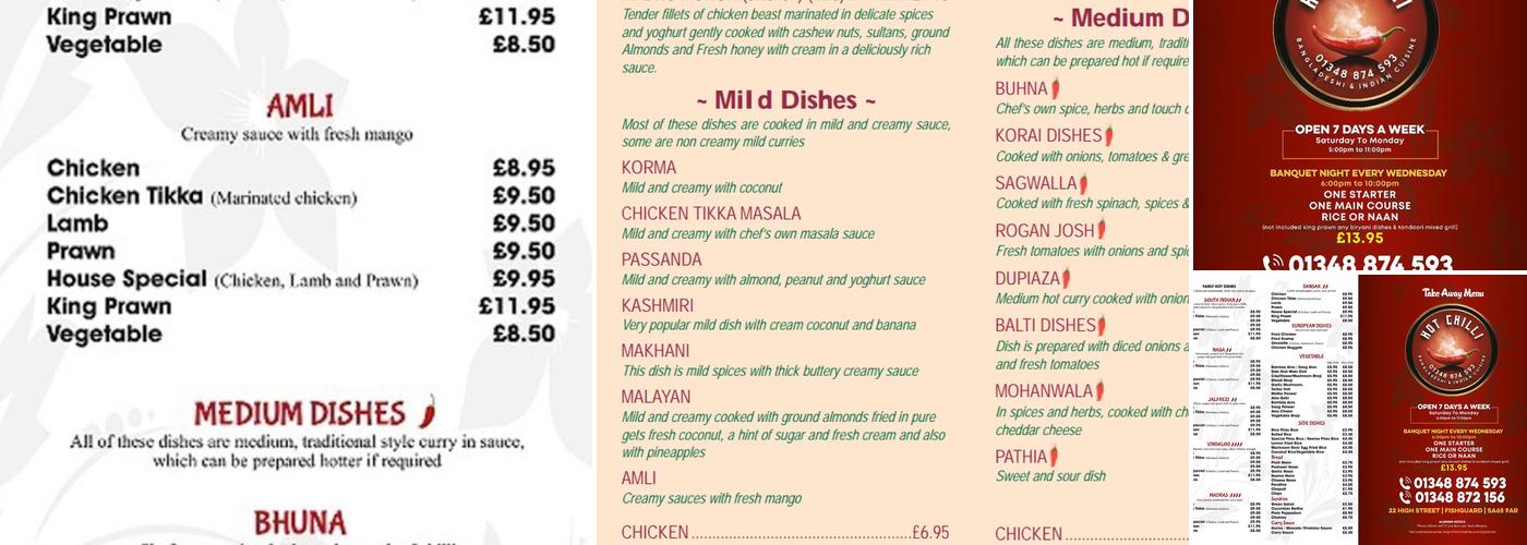Hot Chilli Indian Restaurant Menu