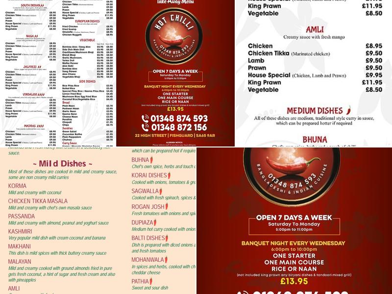Hot Chilli Indian Restaurant Menu
