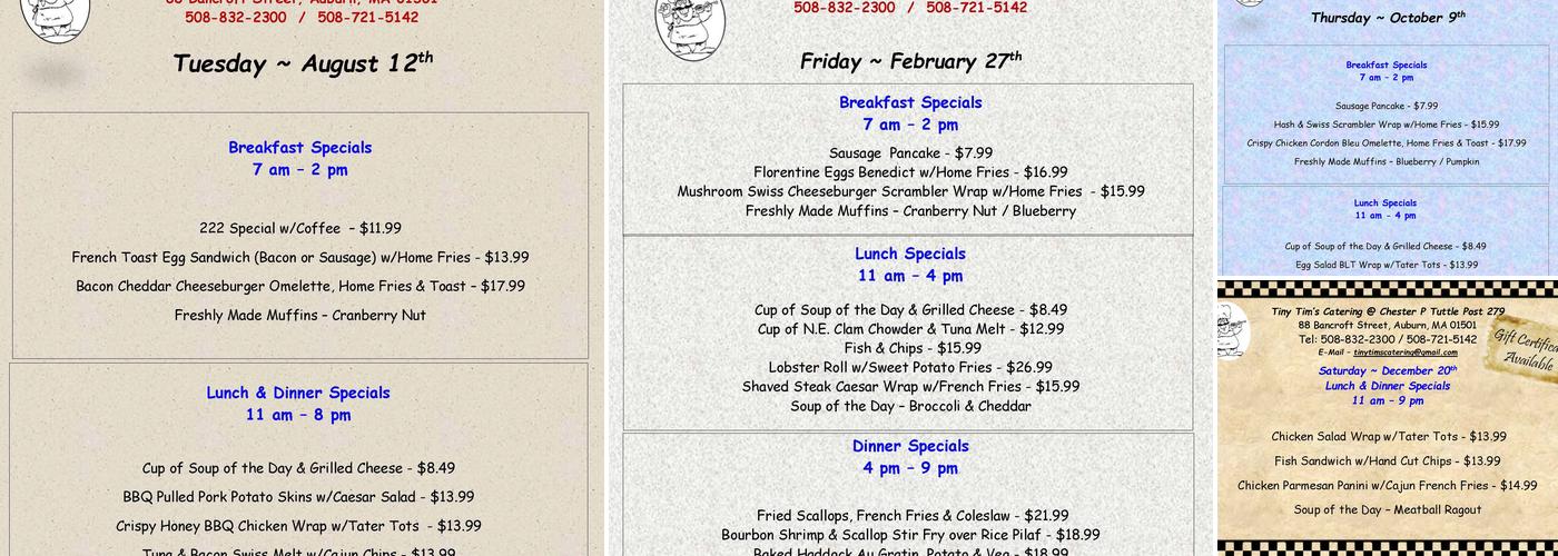 Tiny Tims Cafe Menu
