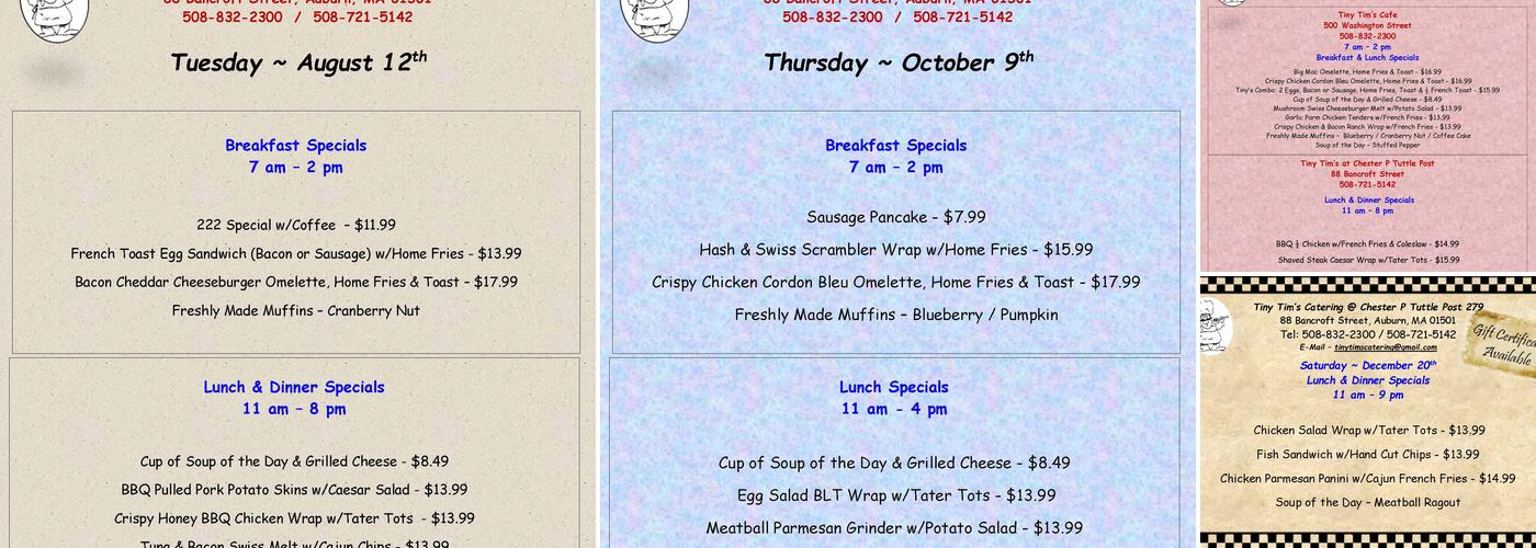 Tiny Tims Cafe Menu