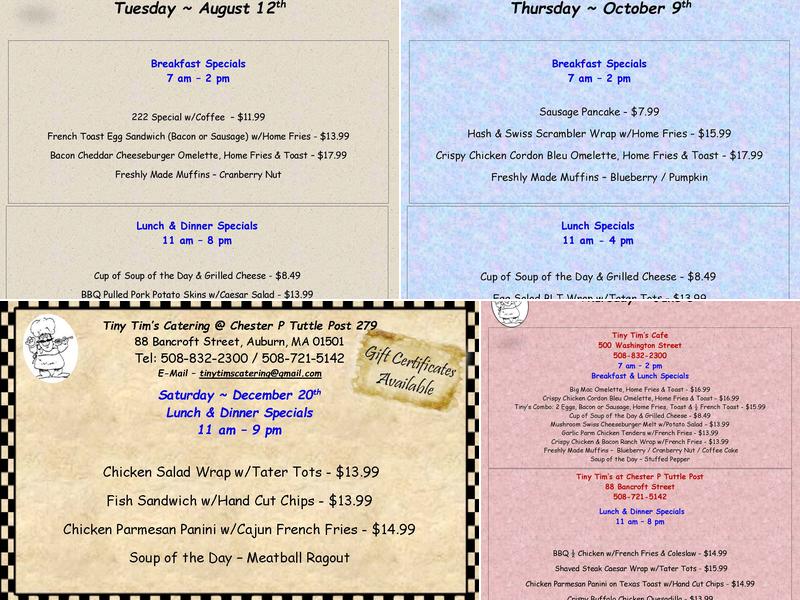 Tiny Tims Cafe Menu