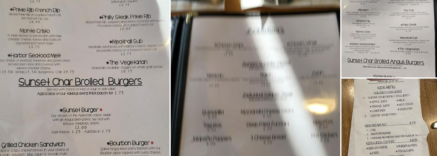 Sunset Grill Menu