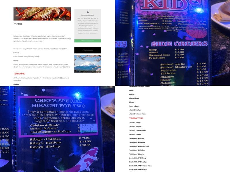 Mt. Fuji Japanese Steak House Menu