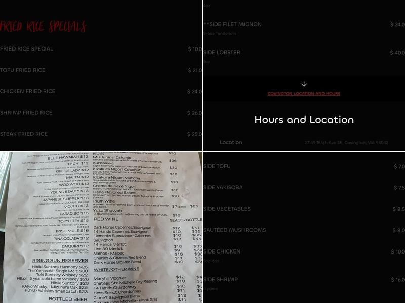 Mizu Japanese Steakhouse Menu