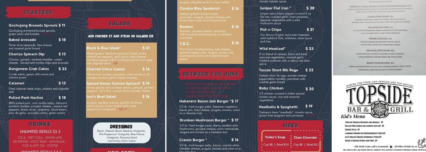 Topside Bar & Grill Menu