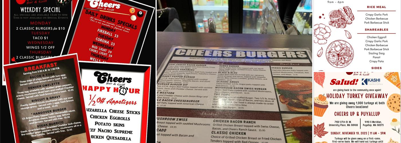 Cheers Bar & Grill University Place Menu
