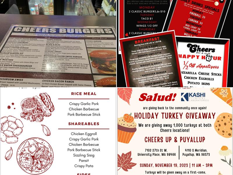 Cheers Bar & Grill University Place Menu