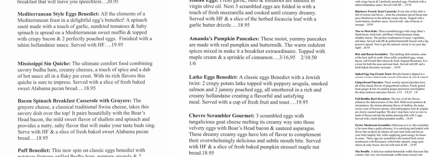 Apple Barn Cafe Menu