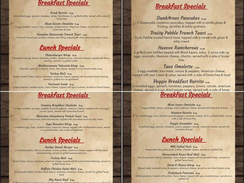 Lucky's Cafe Menu