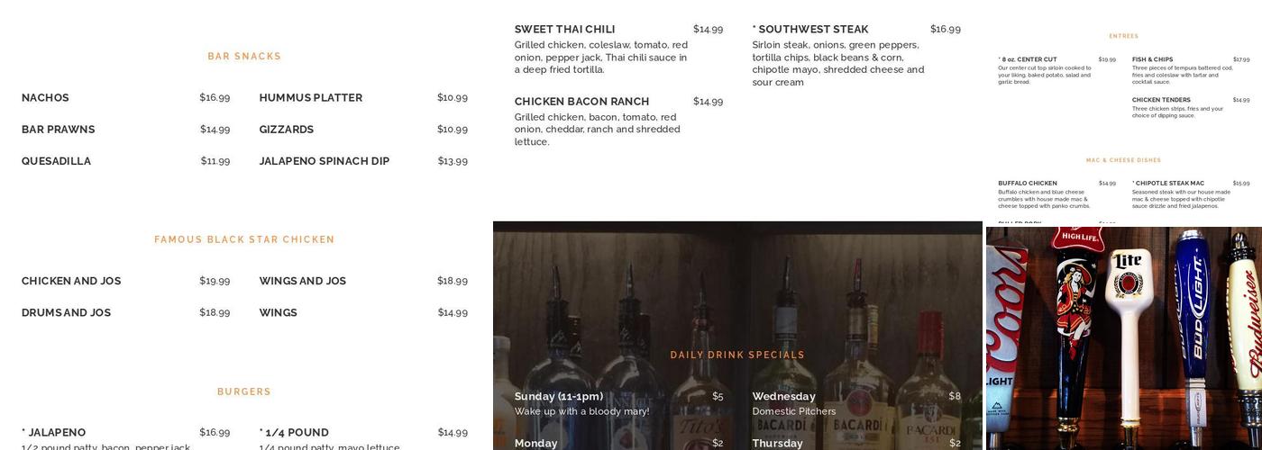 Black Star Pub & Grill Menu