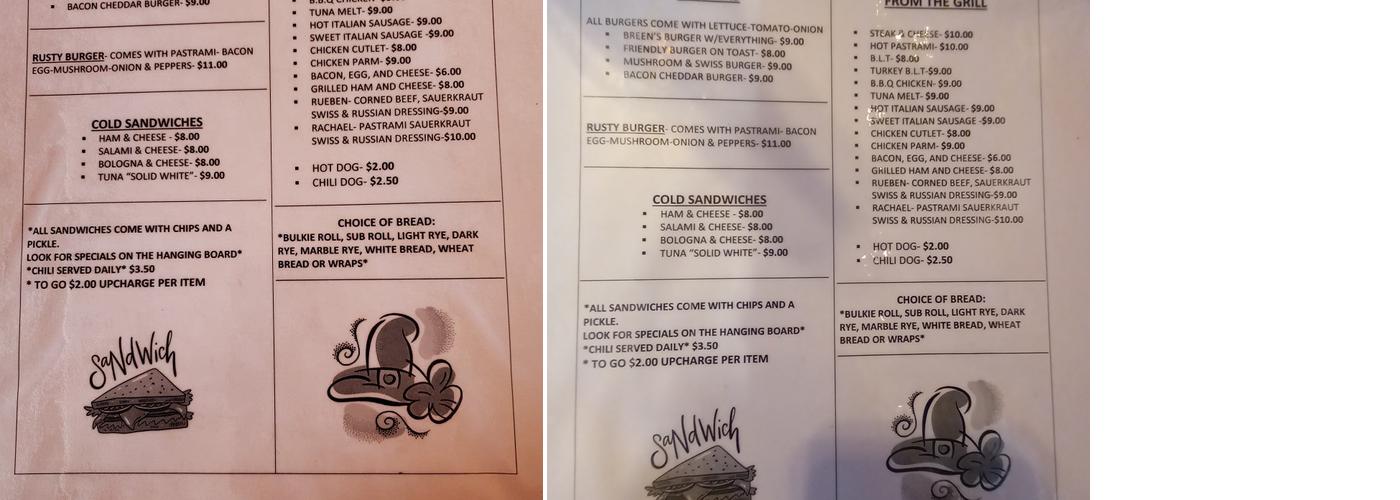 Breens Cafe Menu