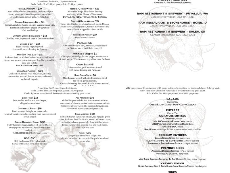 Ram Restaurant & Brewery Menu